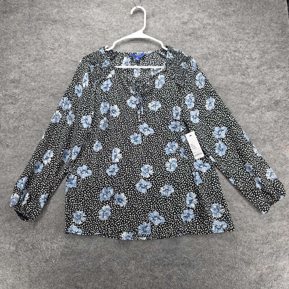 APT.9 Shirt Womens Medium Black Blue Floral Long Sleeve Blouse Top Print